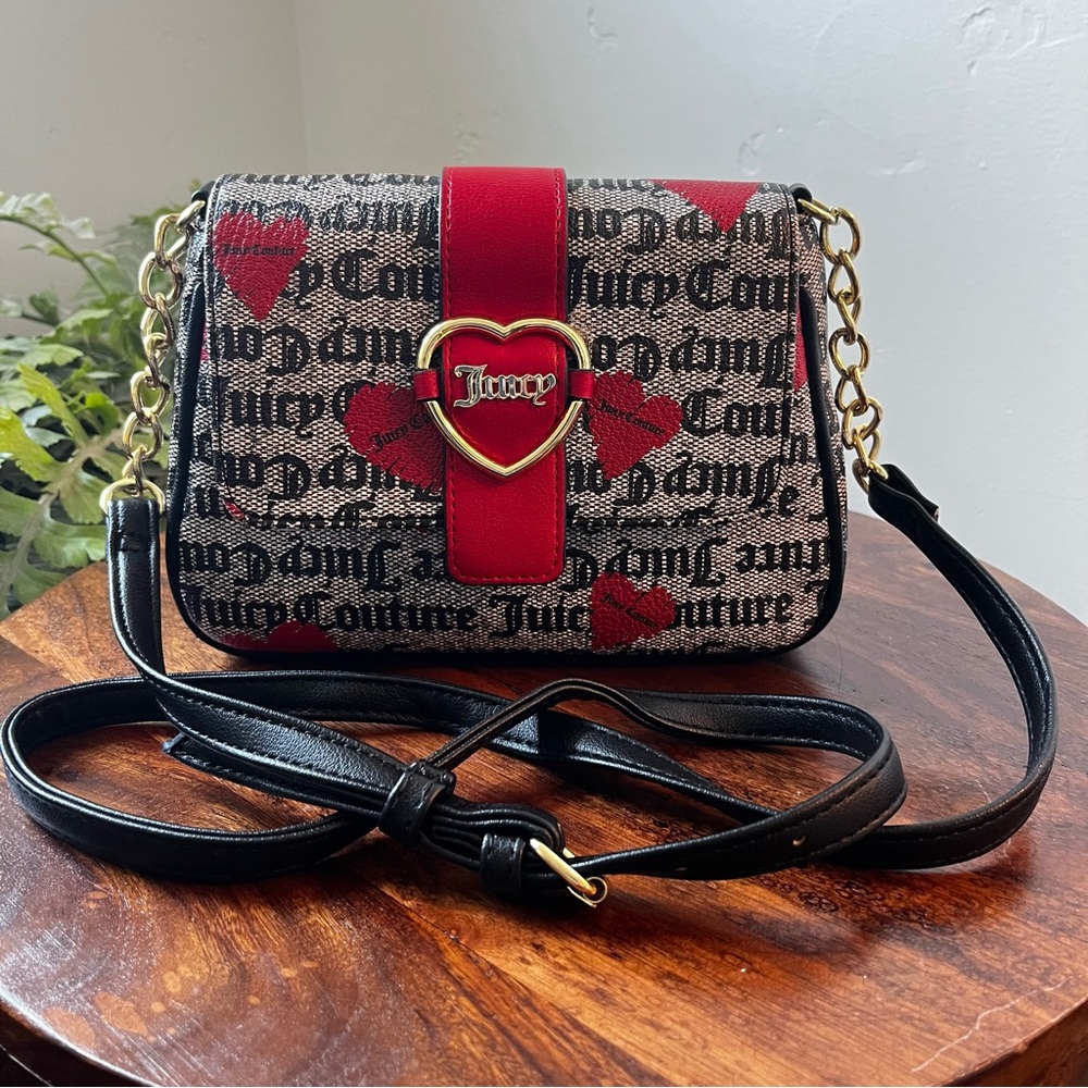 Juicy couture black beige with red heart crossbody bag